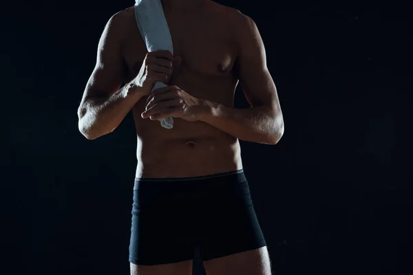 Een Studio Opname Mannelijke Bodybuilder Naakte Atleet Met Handdoek — Stockfoto