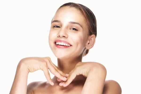 Retrato Joven Mujer Guapa Estudio Fondo Aislado — Foto de Stock