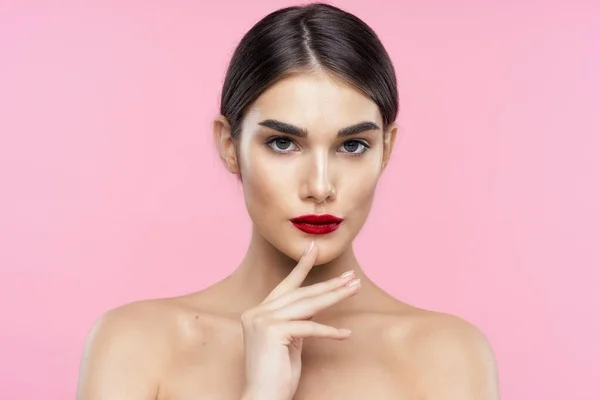 Potret Wanita Cantik Dengan Lipstik Merah Bibirnya Kecantikan Fashion Fotografi — Stok Foto