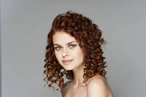 Portrait Young Beautiful Woman Curly Hair Studio Shot — Stock Photo, Image