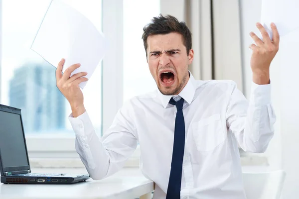 Young Angry Aggressive Businessman Office — Stock Photo, Image