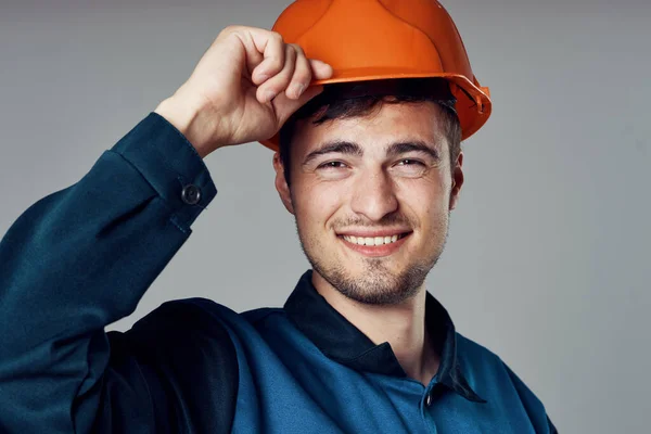 Studio Shot Industrial Worker Orange Helmet — Stock Photo, Image