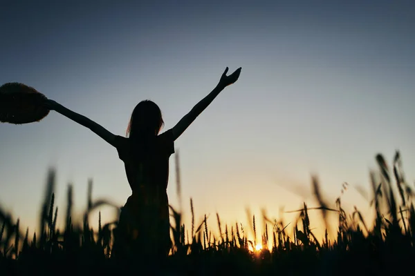 Jovem Posando Campo Trigo Pôr Sol — Fotografia de Stock