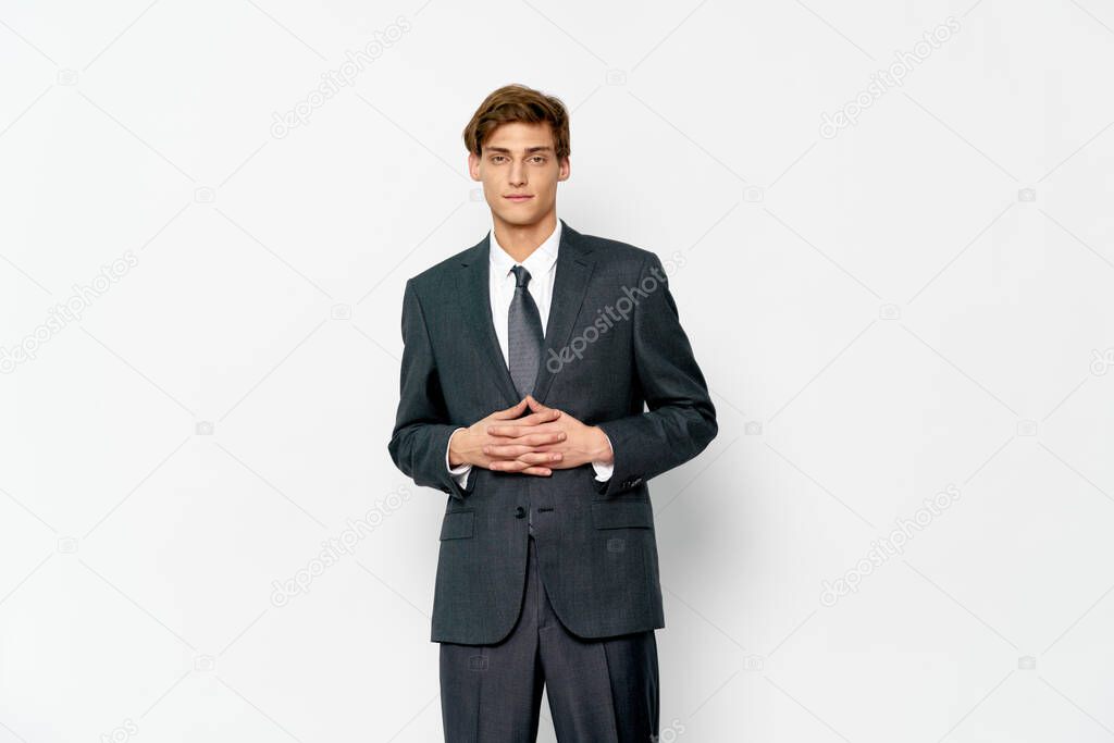 Business man in suit laptop self confidence