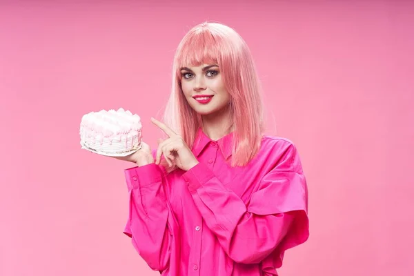 생일 케이크맛있는 핑크 머리 — 스톡 사진