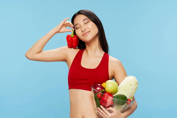 Woman slim figure diet fresh vegetables