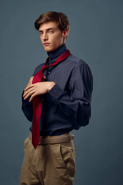 Manager tying red tie business executive — Stock Photo, Image