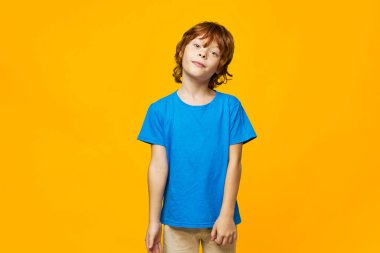 Kızıl saçlı bir çocuğun portresi ve güzel bir yüz büyüleyici bir gülümseme.