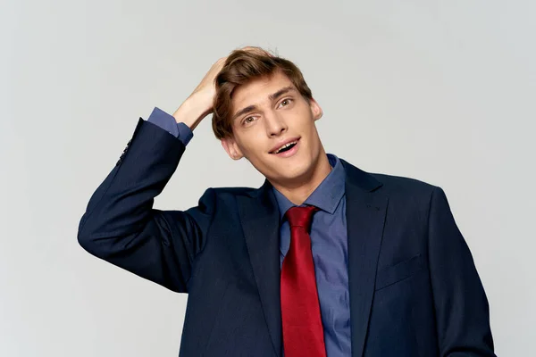 Business man in suit red tie confident success — Stock Photo, Image