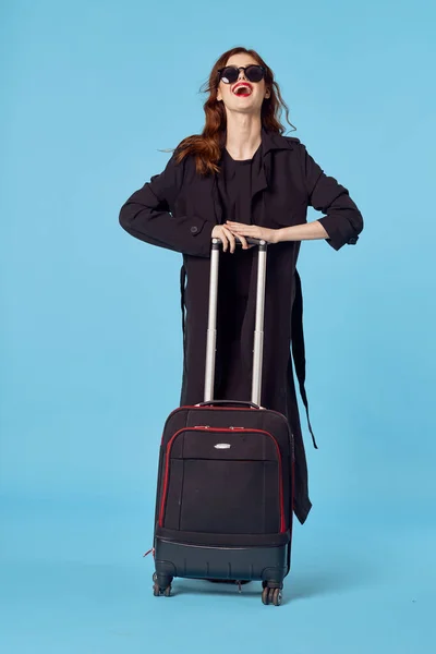Young Beautiful Woman Suitcase Studio — Stock Photo, Image