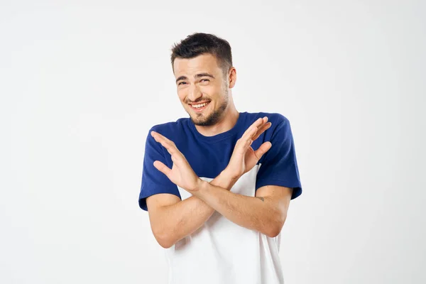 Young Handsome Man Showing Stop Isolated White Background — Stock Photo, Image