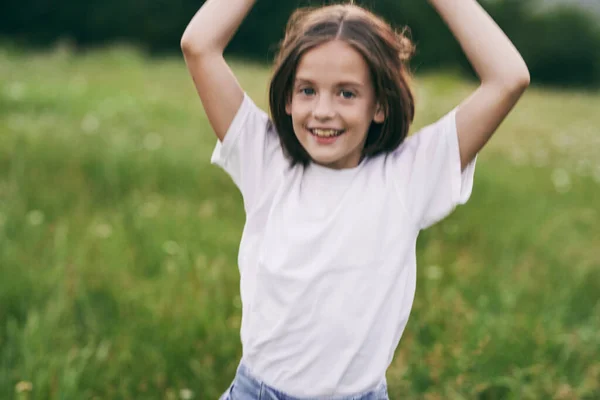 Beautiful Cute Girl Having Fun Field — Stock Photo, Image