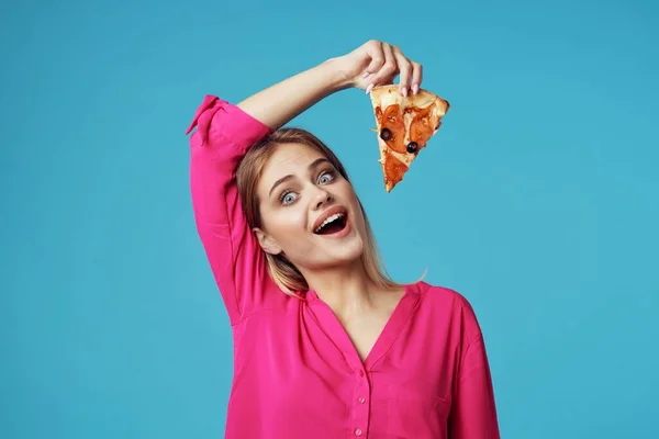 Женщина Пиццей Студии Высокое Качество Фото — стоковое фото