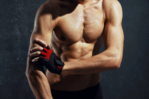 Young Muscular Fit Builder Gloves Studio — Stock Photo, Image