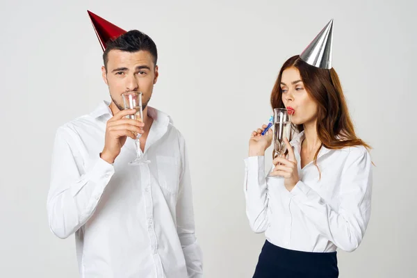 Portrait Young Beautiful Couple Celebrating Birthday Champagne — Stock Photo, Image