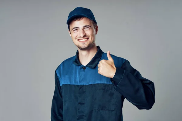 Young Handsome Man Blue Uniform Thumb — Stock Photo, Image