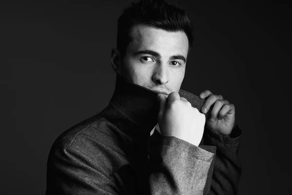 Young Handsome Man Jacket Posing Studio — Stock Photo, Image