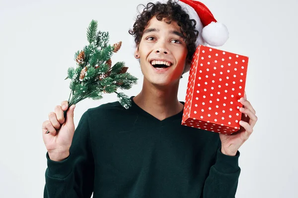 Young Handsome Man Studio Holding Present — Stock Photo, Image