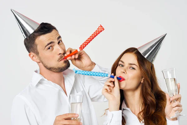 Retrato Jovem Belo Casal Celebrando Aniversário — Fotografia de Stock