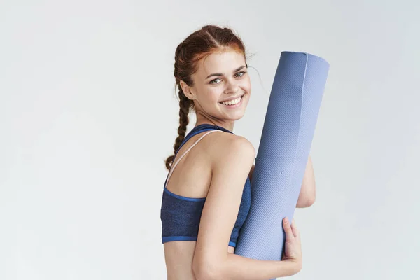 Beautiful Young Woman Yoga Mat — Foto de Stock