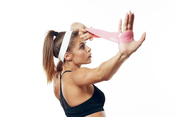 Jovem Apto Mulher Sportswear Exercício Estúdio — Fotografia de Stock