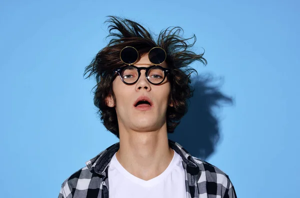 Young Man Glasses Studio Posing — Stock Photo, Image