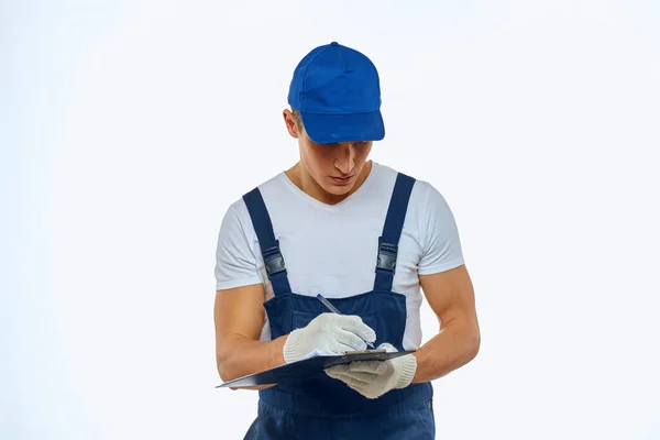 Arbeiter Mann neben Frau Kunden Lieferservice — Stockfoto