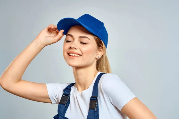 stock image Working woman in uniform courier delivery service lifestyle