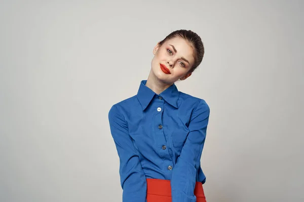 Women in blue shirt emotions fun romance glasses model cropped view — Stock Photo, Image