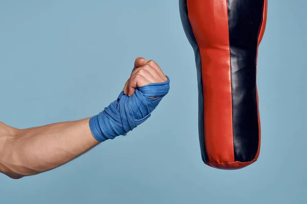 Punching bag punch training boxing exercise bandages — Stock Photo, Image