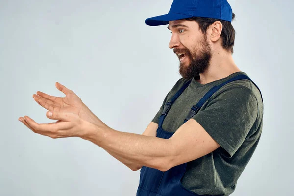 Worker man with box delivery packing work service — Stock Photo, Image