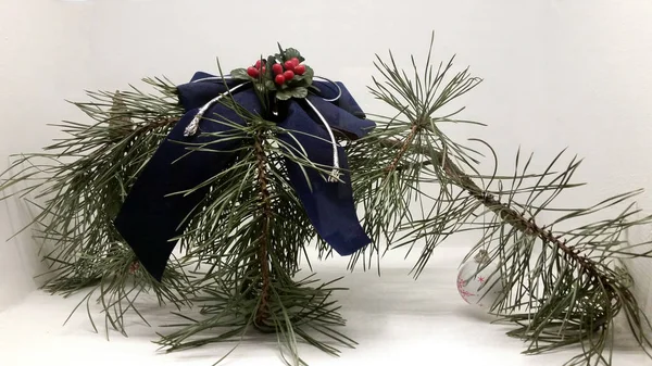 Kırmızı üvez ve bir iç bir bant ile yeşil şube köknar ağacı. Fransız Provence ruhu içinde hoş bir fikir. bir web tasarım kullanılabilir. Yatay fotoğraf.