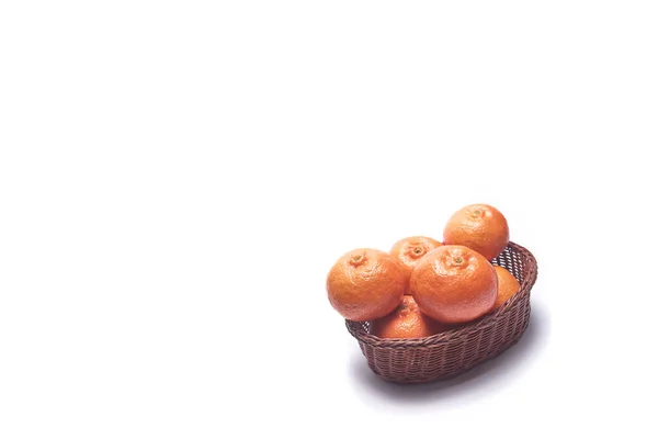 Tangerine Basket White Background Space Text — Stock Photo, Image