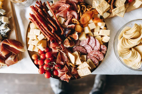 Különböző Ünnepi Étel Catering Lemezek Előételek Táblák — Stock Fotó