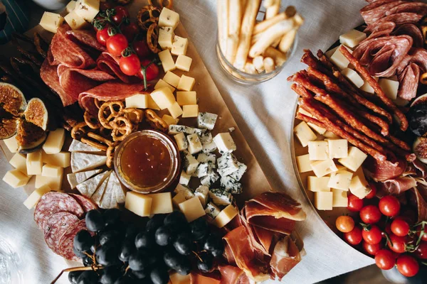 Variedade Comida Festiva Catering Pratos Conselhos Com Aperitivos — Fotografia de Stock