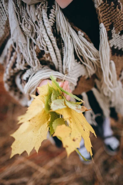 Söt Flicka Poncho Naturlig Bakgrund — Stockfoto