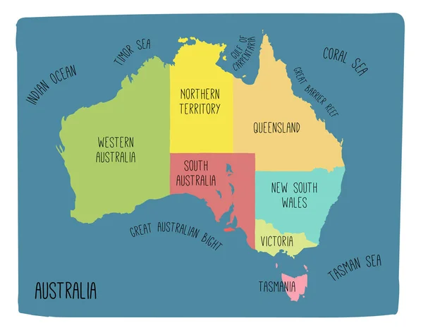 オーストラリアのベクター地図 領土とカラフルなスケッチ図 — ストックベクタ