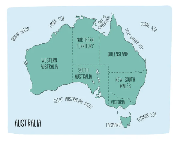 Vektoros Térkép Ausztrália Vázlat Illusztráció Területekkel — Stock Vector
