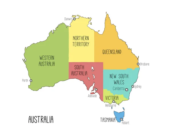 Vektorkarte Von Australien Skizze Illustration Mit Territorien — Stockvektor