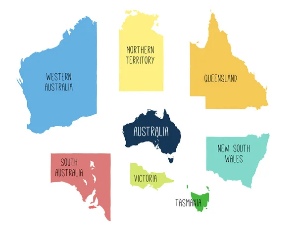 Kaart Van Vector Van Australië Met Gescheiden Gebieden Kleurrijke Schets — Stockvector