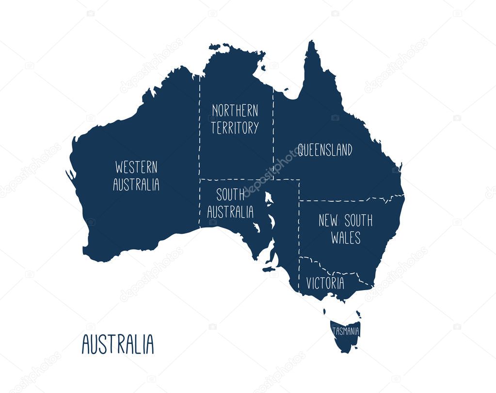 Vector map of Australia. Silhouette with territories
