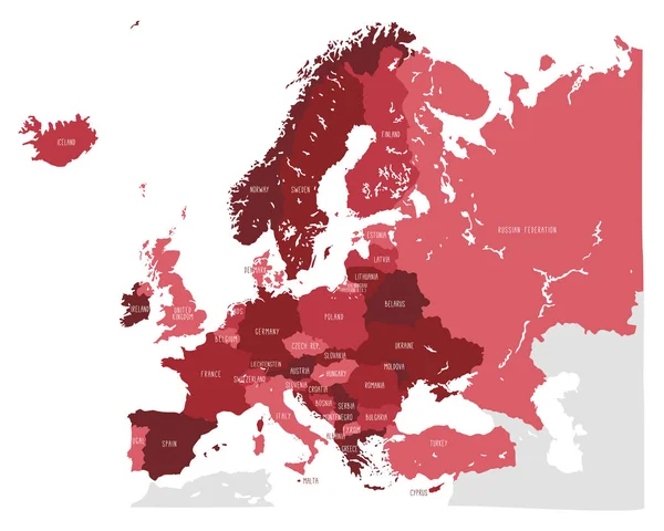 Mapa Vectorial Dibujado Mano Europa Tonos Rojos Estilo Doodle — Vector de stock