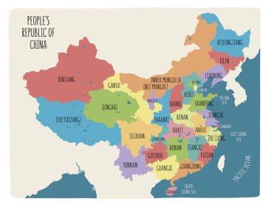 Çin Halk Cumhuriyeti vektör harita. Tüm bölgeler ile renkli kroki çizim