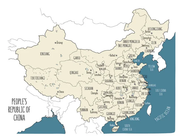 Mapa Vetorial República Popular China Desenho Ilustração Com Todas Regiões —  Vetores de Stock