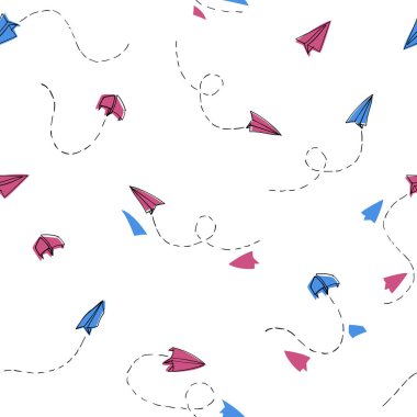 Dikişsiz el çizilmiş kağıt düzlemleri deseni. Beyaz arka plan. Arka plan, kumaş, giyim, Web siteleri için mükemmel.