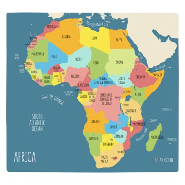 Afrika renkli el çekilmiş siyasi Haritası.