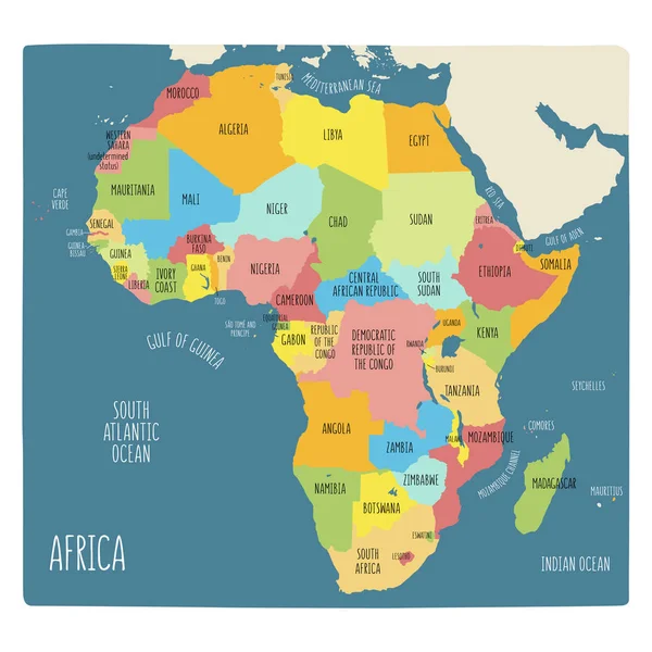 Mão colorida desenhado mapa político da África . — Vetor de Stock