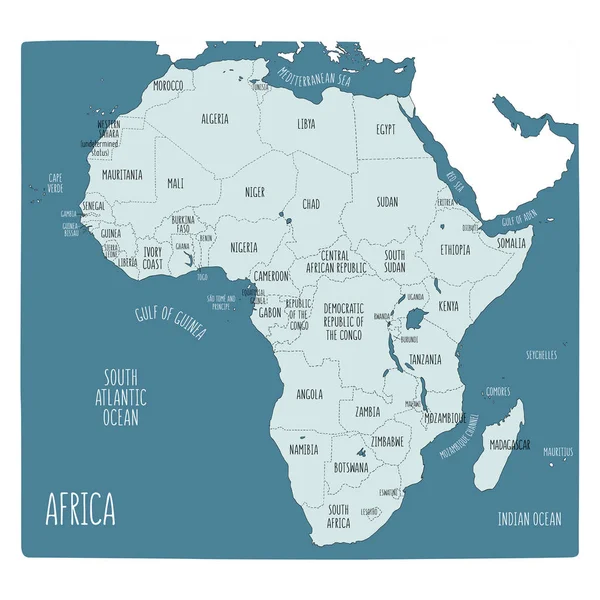 Mapa político dibujado a mano de África . — Archivo Imágenes Vectoriales