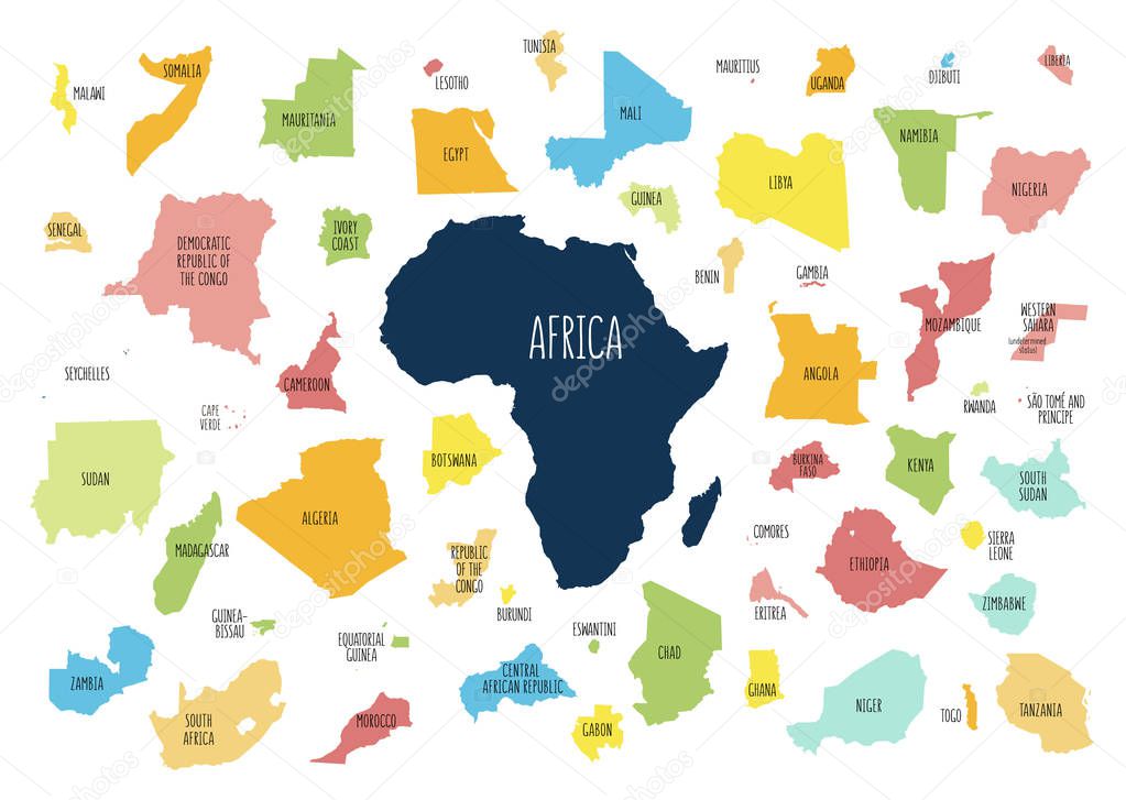 Map of Africa with separated countries.