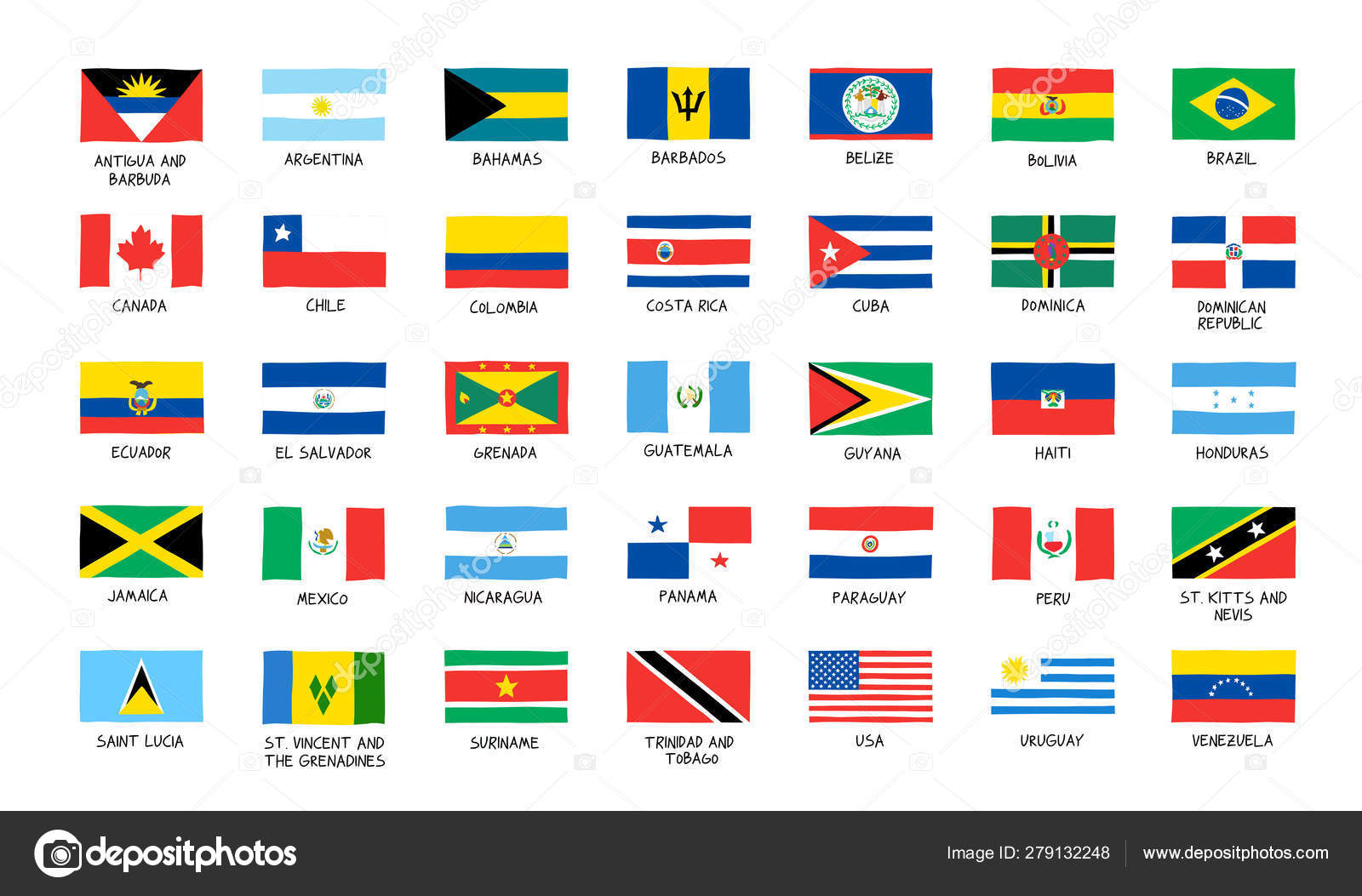 Conjunto de 35 banderas del continente americano — Vector de stock